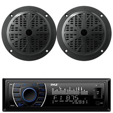 Pyle PLRMR27BTB Single DIN USB/AUX Bluetooth Marine Receiver  2x Pyle Speakers
