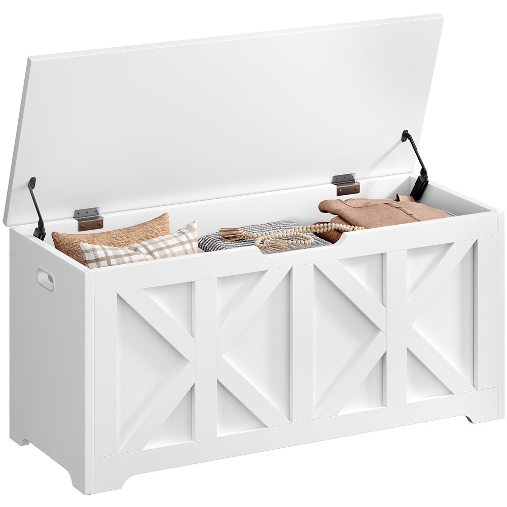 132L Storage Bench Wooden Storage Chest with Hinged Lid Rustic Farmhouse Style