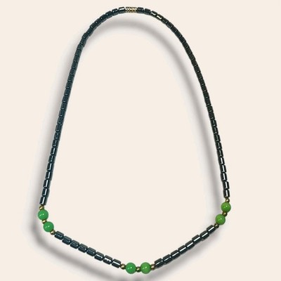Hematite And Jade Beaded Necklace 16''