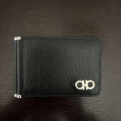 Salvatore Ferragamo Gancini Bifold Card Case Red Black Leather