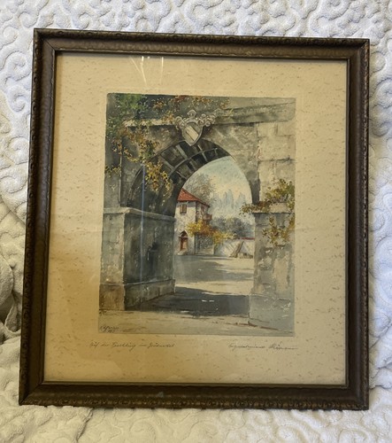 Picture - Kafferlein Framed Watercolor Archway Painting Signed 16 X 18 der Fisch - Picture 1 of 24