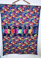 Handmade Reversible Toddler Quilt Multicolor Tropical Fish and Fleece 51 x39