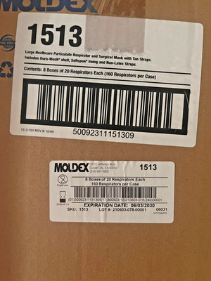 EXP.2030 Moldex 1513 N95 Respirator Mask Large Disposable 160 Pack