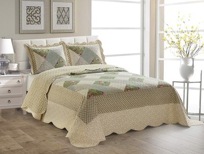 Fancy Linen Over Sized King/California King, Beige Green Floral Geometric