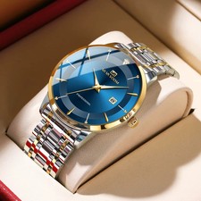 2024 New Men's Luxury Business Style Watch Stainless Steel Rhinestone 43mm Blue