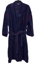 POLO RALPH LAUREN Vtg Terry Bath Robe Striped Plush Heavy Blue Red One Size Belt