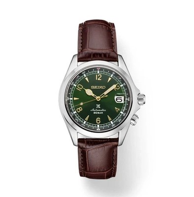 Seiko Prospex 39.5 mm Green Dial Brown Leather Strap Watch