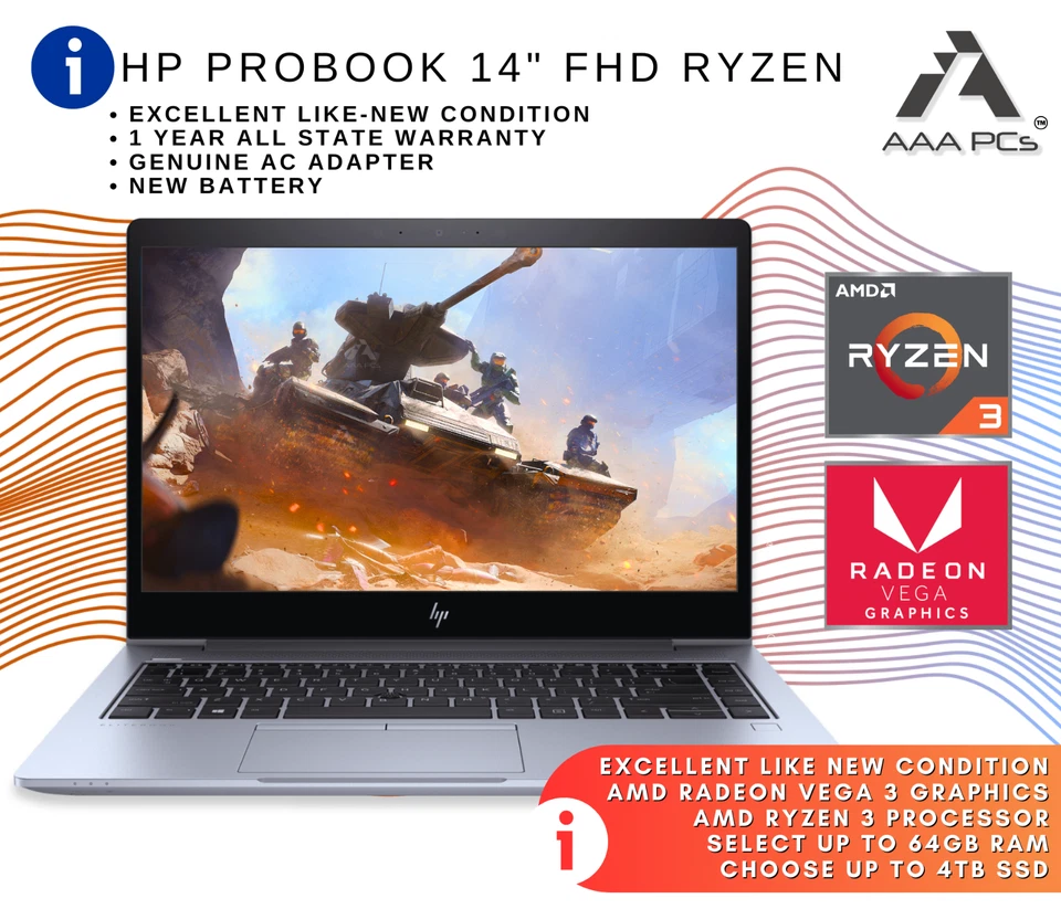 HP Probook 14" AMD Ryzen 3.50GHz Light Gaming laptop 64GB RAM 4TB SSD Win 11 Pro - Image 2 of 4