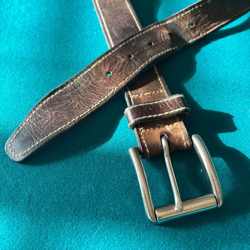 Distressed Brown Leather Belt Soft Thick Stitching Western Workwear Style 40" - Picture 2 of 8