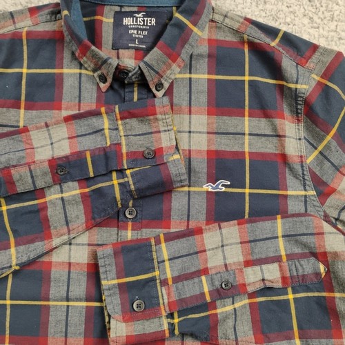 Hollister CA Men's Large Plaid Shirt Multicolor Epic Flex Stretch Button Front - Picture 4 of 6