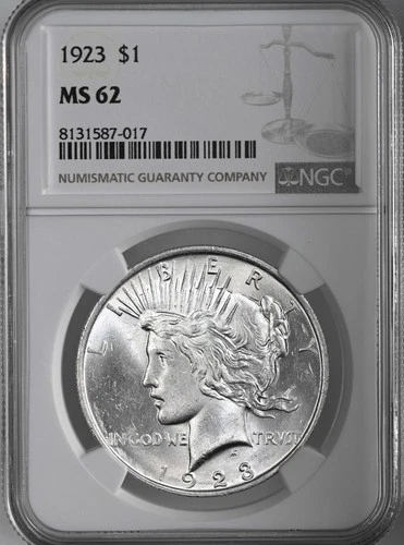 1923-P  $1 PEACE SILVER DOLLAR  "PHILADELPHIA MINT"  NGC MS62 #8131587-017