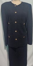 Vintage 80s Black Woven Boucle Skirt Suit W Gold Color Buttons. Elegant. Upscale