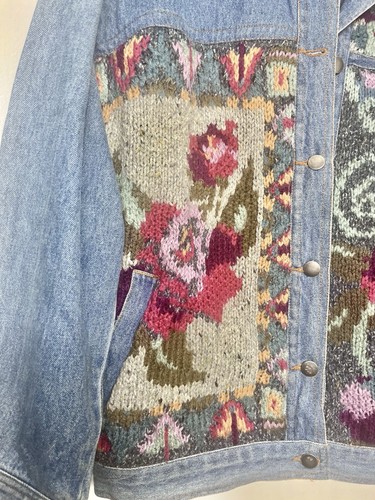 Giacca denim vintage TOGETHER anni 90 maglia fiori taglia UK 12 14 16 rose rare - Foto 3 di 7