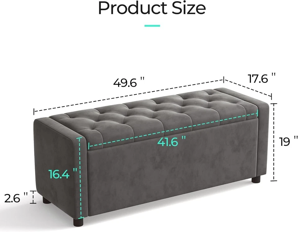 50" Storage Ottoman Bench - Upholstered Foot Rest Bench/Couch Ottoman/End of Bed - Image 2 of 4
