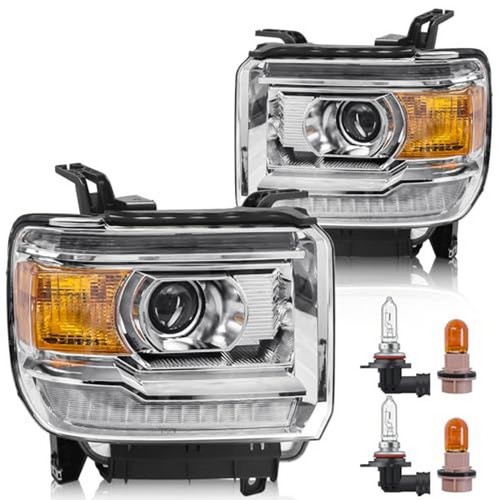 LED DRL Headlight Assembly GMC Sierra 1500 2500HD 3500HD Chrome