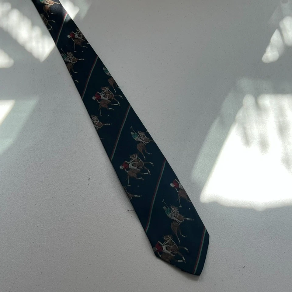 Polo Ralph Lauren Necktie Polo Equestrian Sport 100% Silk Handmade In USA Vtg - Image 3 of 4