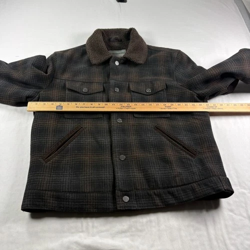Johnston Murphy Jacket Mens L Plaid Wool Blend Fleece Lined Coat Elbow Patch  image 4