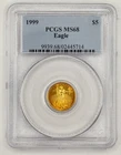 1999 $5 American Gold Eagle 1/10 Oz Gold MS68 PCGS Blue Label Gold Toned