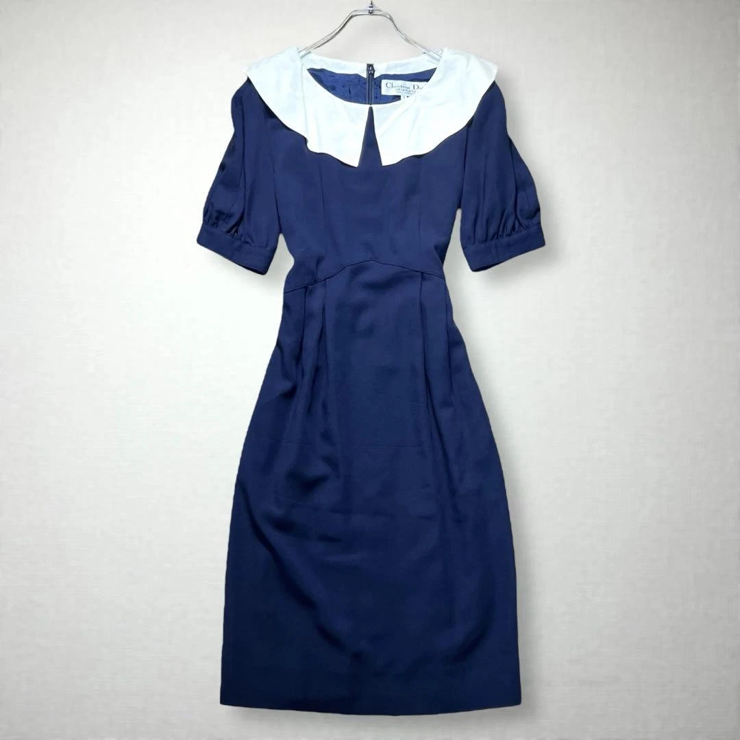 Abito Christian Dior taglia 9 manica corta lungo blu navy vintage casual