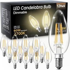 LED Candelabra Bulbs Dimmable, 60W Equivalent 12 Pack 2700k Warm White
