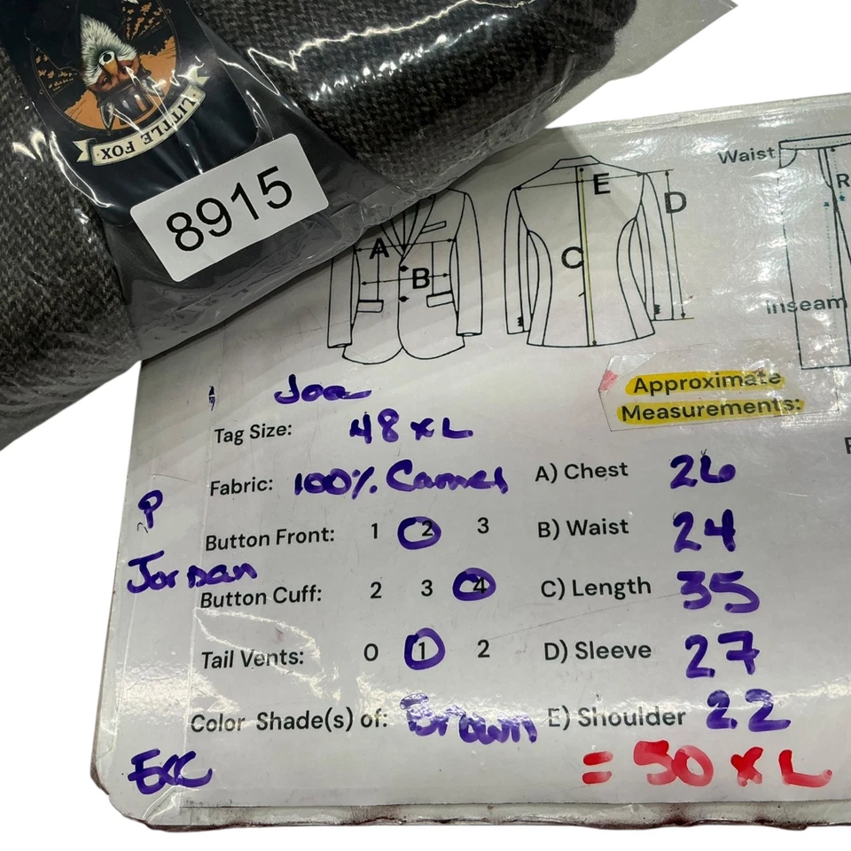 48XL Jos A Bank 100% Camel Wool Blazer Sport Coat Jacket Brown Weave Mens Tweed - Image 3 of 4