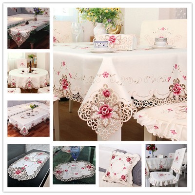 White Embroidered Lace Tablecloth Floral Table Runner Doily Wedding Party Satin White Embroidered Lace Tablecloth Floral Table Runner Doily Wedding Party Satin