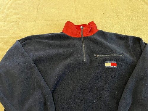 Tommy Hilfiger Spell Out blau rot Fleece Pullover Jacke Herren Medium - Bild 3 von 10