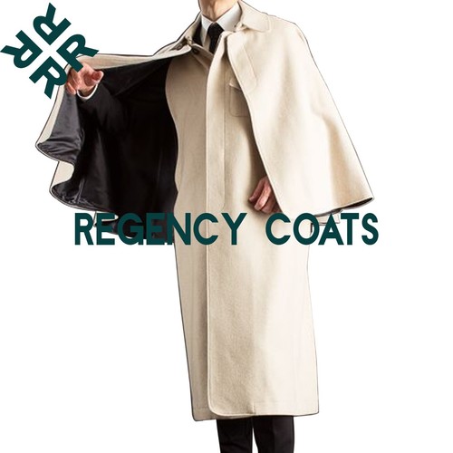 New Victorian Edwardian Style Overcoat, Handmade Off White Wool Inverness Cape - Picture 2 of 10