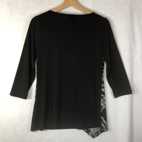 Chico's Travelers Size 0 Black White Print Knit Top Shirt 3/4 Sleeve Polyester - 第 8/10 張圖片