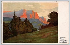Artist Postcard~ Alpenglühen am Schlern~ Hermann Petzet~ Painting