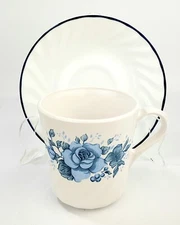 Corelle Blue Velvet Swirl Floral Cups and Saucers 4 sets