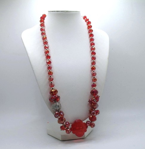 Vintage red aurora borealis bead & rhinestone necklace 18" Adjustable - Picture 5 of 6