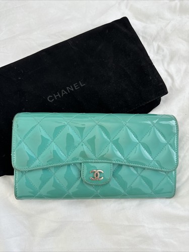 CHANEL Patent Quilted Long Wallet W/dust Bag