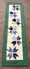 Hand Made Quilted Table Runner/ Topper 15" x 49"  Multicolors w/green border