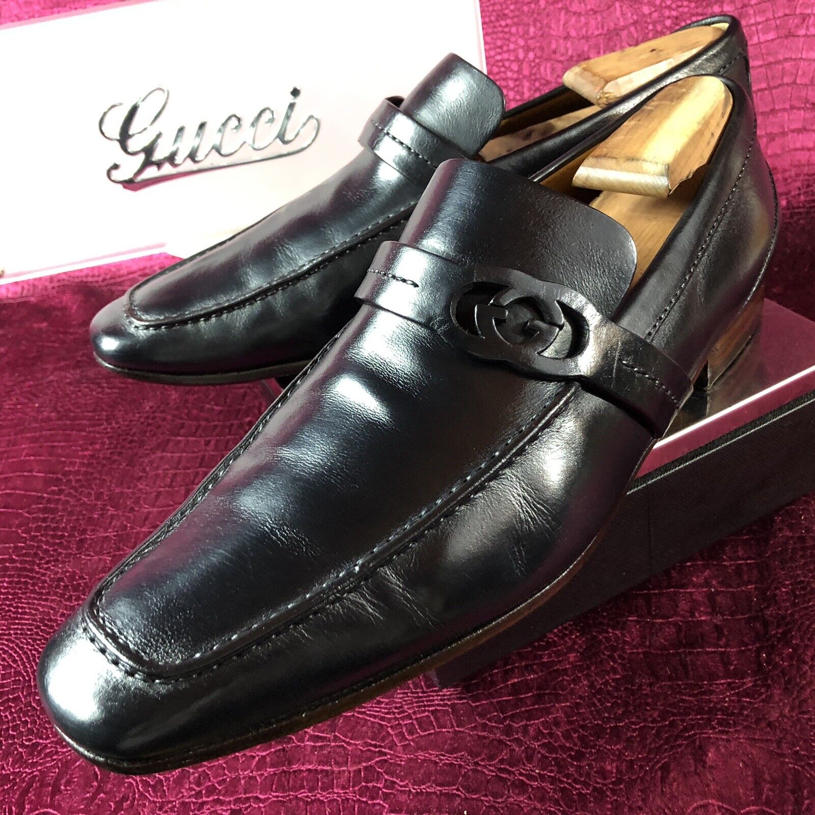 $725 Mens Black Gucci GG Loafers Sz 11.5 G / 12.5 D US Made In ITALY