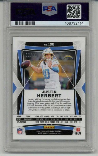 2024 Panini Obsidian Gold #106 Justin Herbert Card /10 Chargers PSA 10 LOW POP 1 - Bild 2 von 2