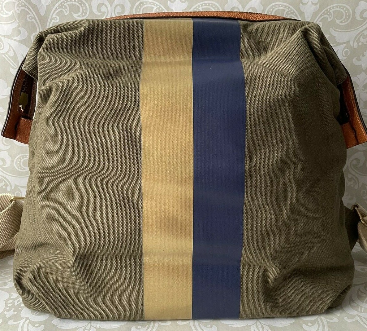 G.I.L.I. Leather Trim Canvas Backpack Olive Stripe Zip Top Adjustable Straps 1_50_1_27-2.jpg?format=pjpg&  main image 2