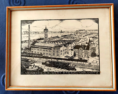 Werksansicht H. Meinecke Wasserwaagenfabrik 1940 Breslau Wrocław Holzschnitt