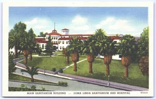 Postcard California Loma Linda Sanitarium & Hospital Main Bld c1941 Linen UNP F1