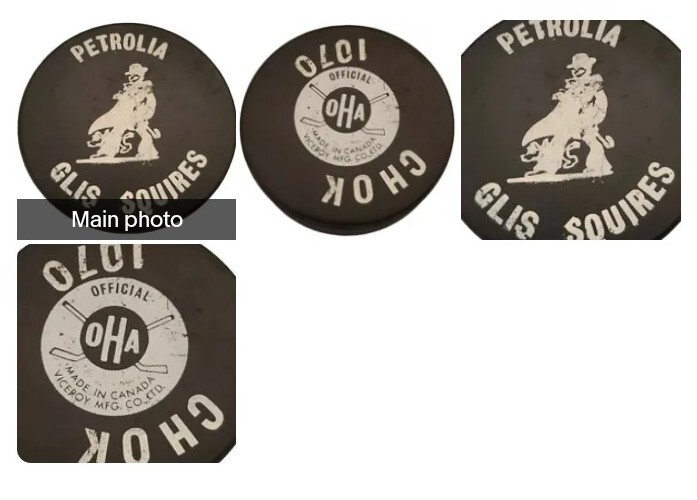 PETROLIA GLIS SQUIRES VINTAGE VICEROY MFG. OHA CHOK 1070 OFFICIAL GAME PUCK 🇨🇦
