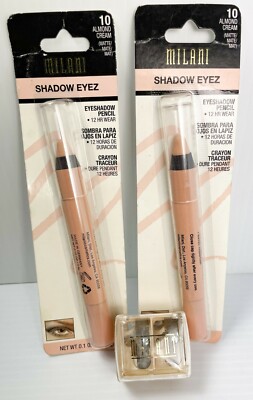 NEW (2) MILANI SHADOW EYEZ Eyeshadow Pencil- 10 Almond Cream + BONUS Sharpener