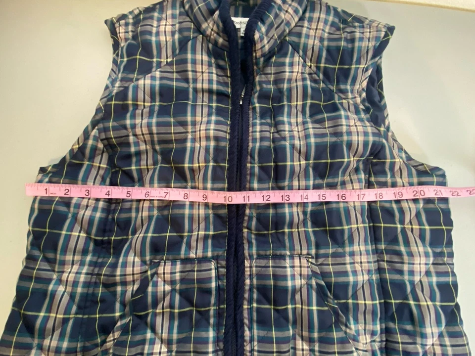 Chaleco acolchado para mujer Croft Barrow talla XL azul a cuadros bolsillos con cremallera completa ajustables Foto 3 de 4