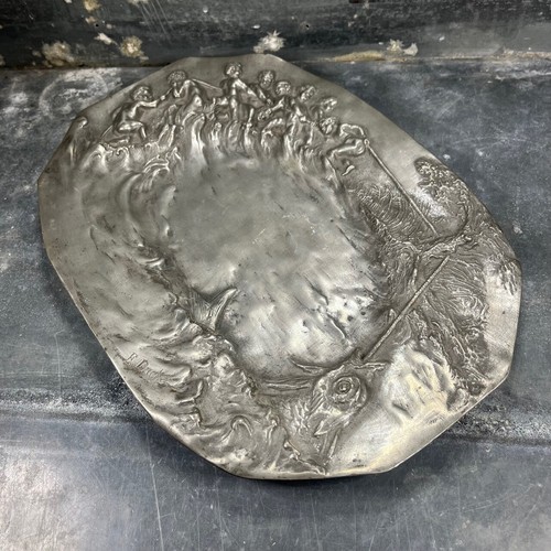 Émile Duchez – Bas-relief en étain Art Nouveau vers 1900. Pêche. Ancien - Foto 4 di 10