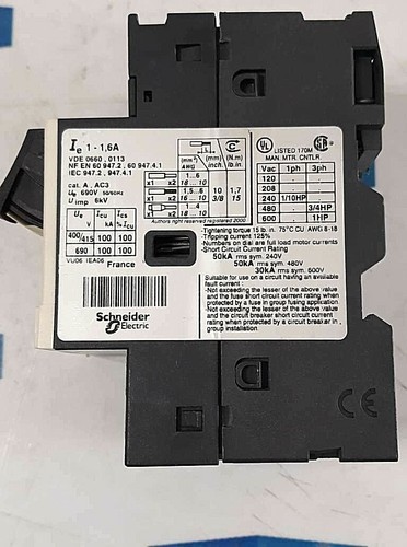 Interruptor de protección motor Telemecanique SQUARE D GV2ME06 1-1.6A IEC 947.2, 947.4.1 - Imagen 2 de 5