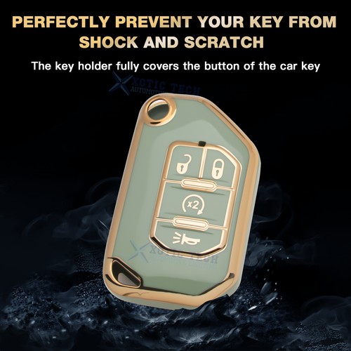 Set Green TPU Full Seal Flip Remote Key Holder Cover For Jeep JL JLU Rubicon JT - Bild 5 von 11