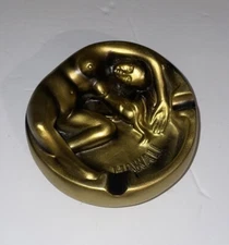 Gold NUDE Woman ASHTRAY Naughty Naked Novelty Marked HAWAII