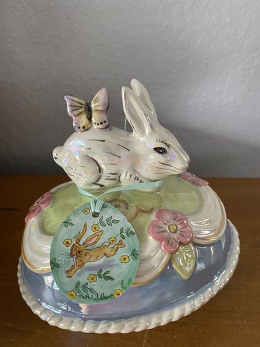 Blue Sky Clayworks Ceramic Bunny EASTER EGG Trinket Box/Covered Dish NWT - Picture 1 of 6