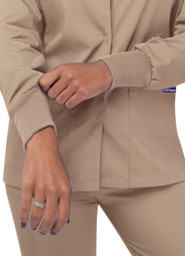 Sivvan Women’s Scrub Warm-up Jacket/Front Snaps Round Neck Stylish & Comfort - Picture 54 of 91