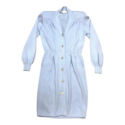 St. John By Marie Gray Light Blue Knit Button Front Knit Dress 6 Made In USA SEE