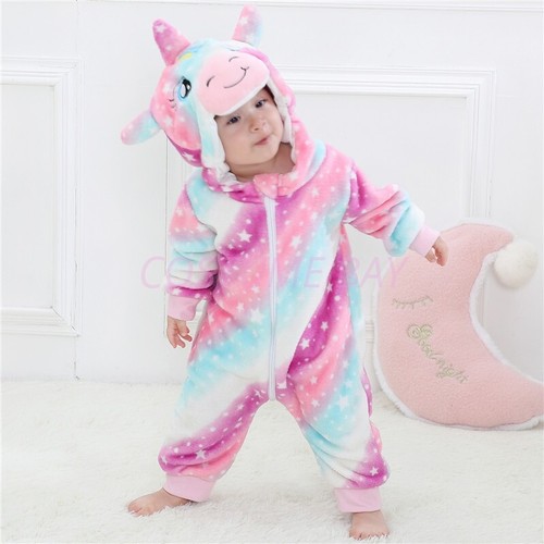 Kids Toddler Baby Animal Kigurumi Onesie Jumpsuit Infant Hooded Cartoon Pyjamas - Picture 7 of 94